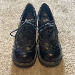 9 & Co black leather chunky heel vintage shoe size 5.5